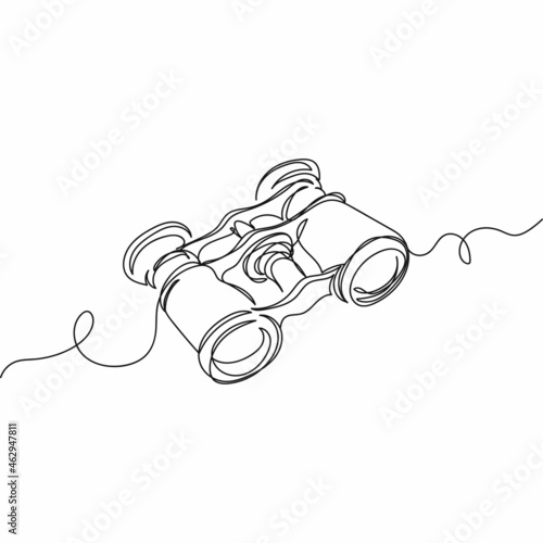 Continuous one single line binoculars theater in silhouette on a white background. Linear stylized.