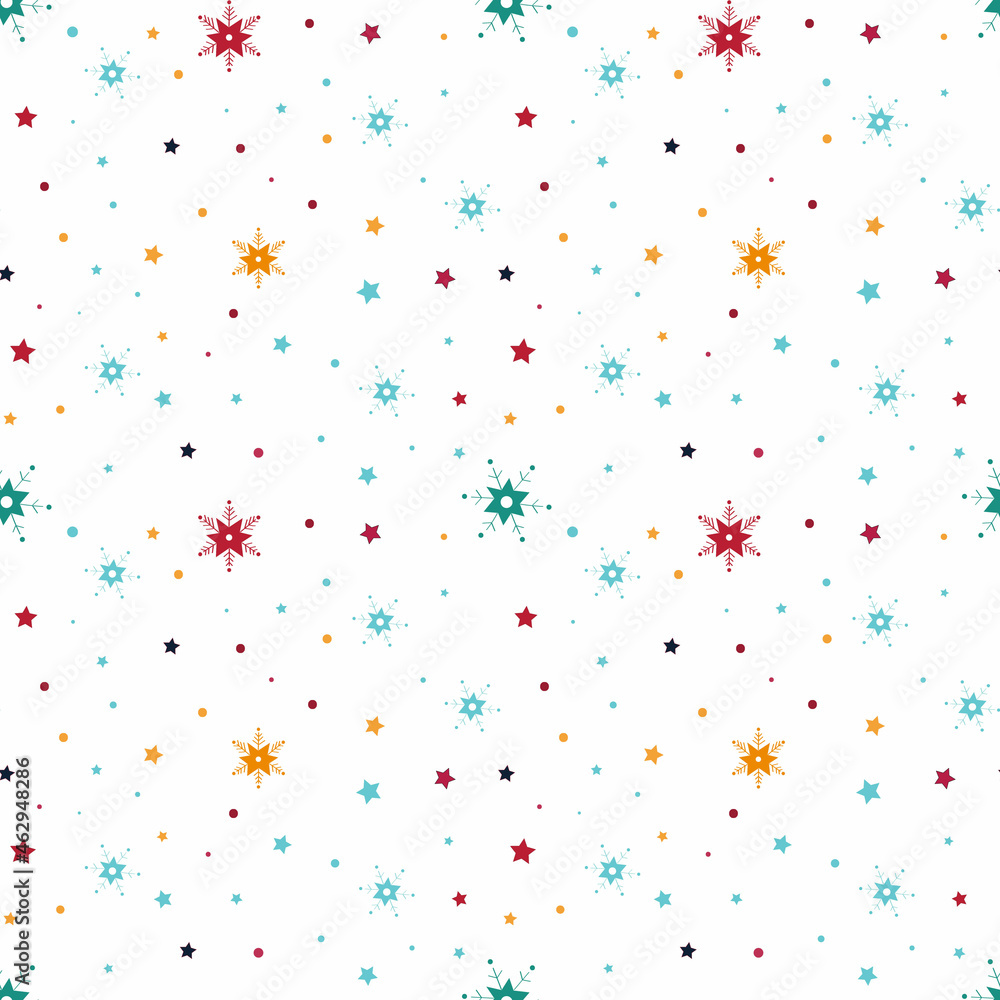 Christmas seamless pattern with colour snowflakes white background