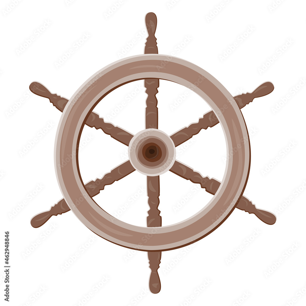Old ship steering wheel vector illustration. Retro, vintage hand drawing style.