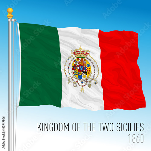 Kingdom of Two Sicilies historical flag, Italy, 1860, vector illustration photo
