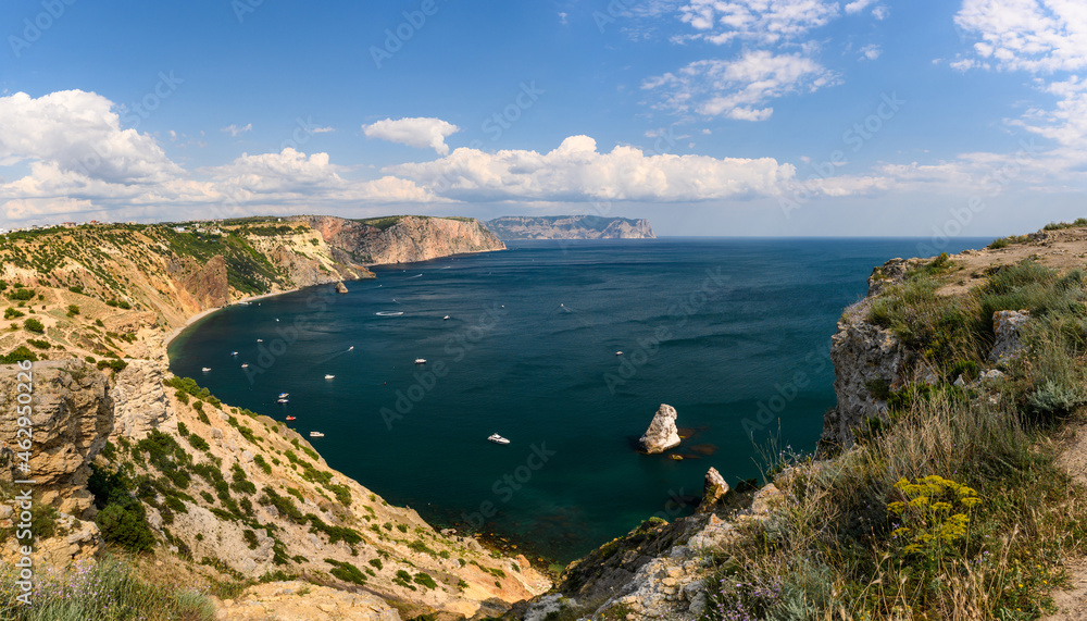 Panoramic views of the sea and mountains. Nice view from Cape Fiolent in Crimea