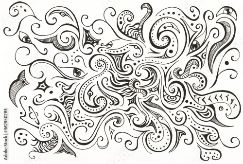 a collection of swirly patterns in black and white 