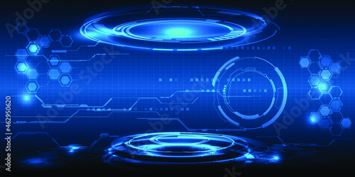 Vector illustrations of hi-tech futuristic digital vision with digital tech grid circuit and blank screen layout.Futuristic technology concept.