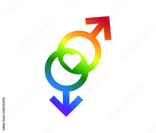 rainbow colors, gay icon and heart.
