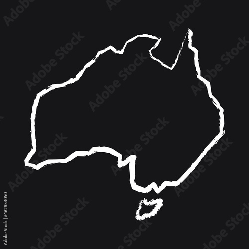 Australia map line Icon design, white chalk. Draw a picture on the blackboard.