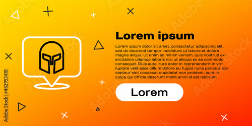 Line Greek helmet icon isolated on yellow background. Antiques helmet for head protection soldiers with a crest of feathers or horsehair. Colorful outline concept. Vector