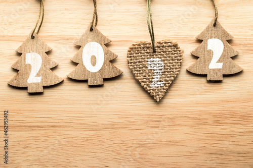 Handmade craft wooden Christmas tree toys.. New year 2022.