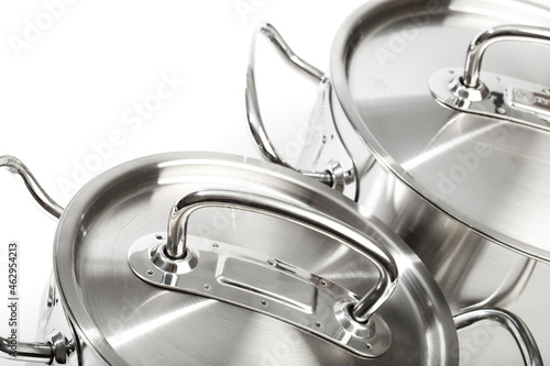 professional stainless steel pan isolated on white background