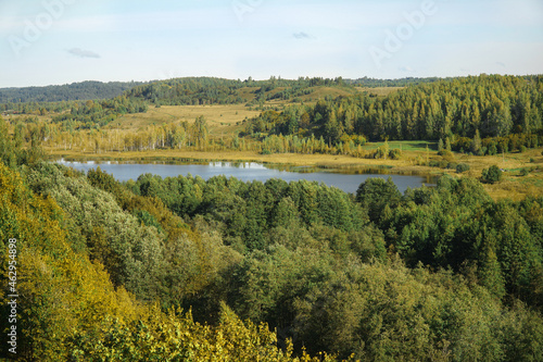 Beautiful view of the forest and the river. Russian nature
