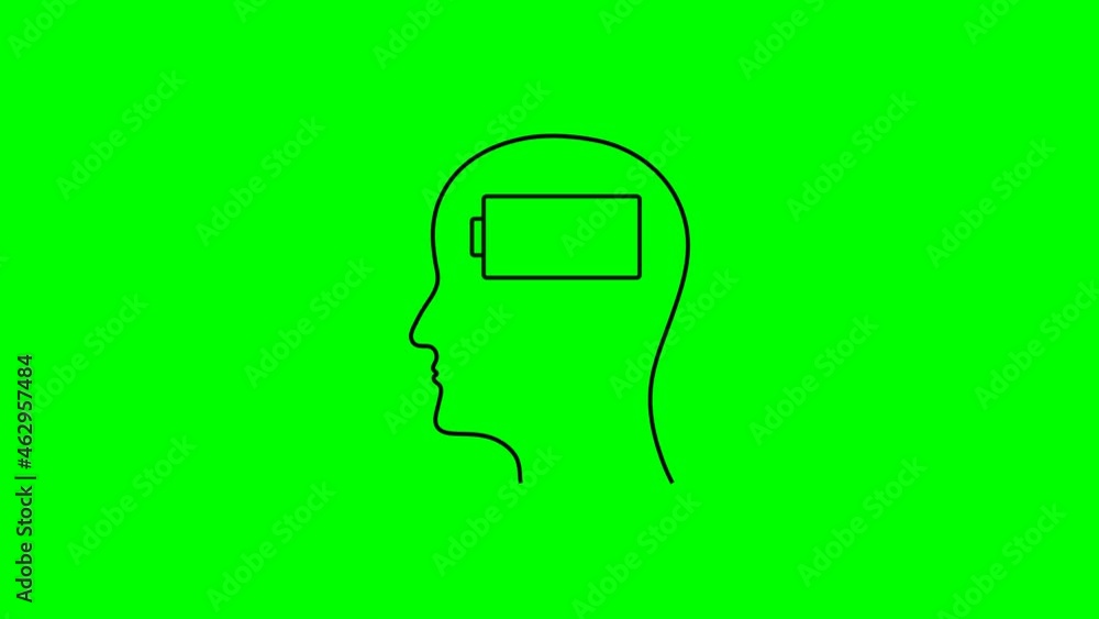 humans head with BATTERY icon. Charge the brain animation humans head with BATTERY icon. Charge the brain animation