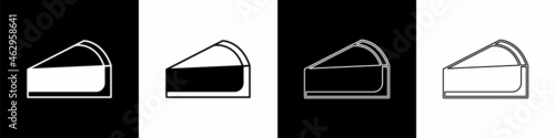 Set Cherry cheesecake slice with fruit topping icon isolated on black and white background. Vector