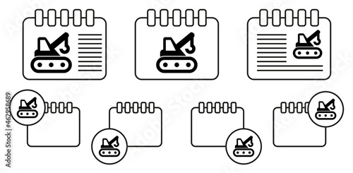 Caterpillar, construction, crane vector icon in calender set illustration for ui and ux, website or mobile application