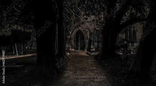 In the night ,St Michael's Church, Sutton-on-the-Hill, UK autumn 2021.