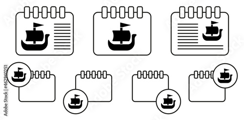 Shallop, ship, viking vector icon in calender set illustration for ui and ux, website or mobile application