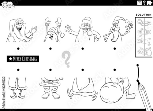 match halves of Christmas characters pictures color book page