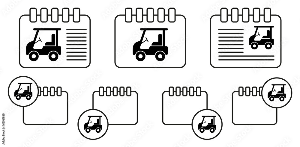 Electric golf cart vector icon in calender set illustration for ui and ux, website or mobile application Electric golf cart vector icon in calender set illustration for ui and ux, website or mobile application