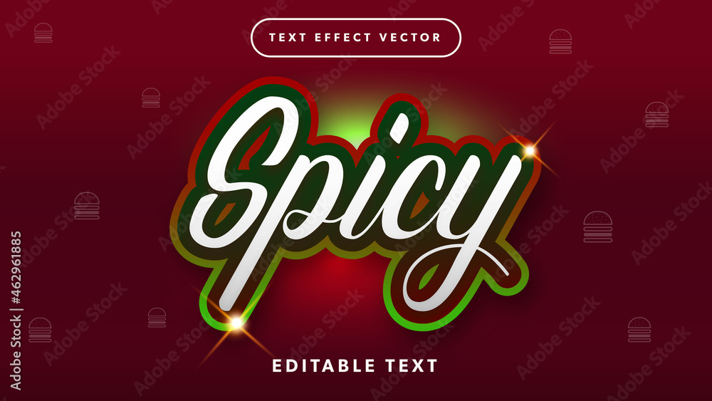 Spicy 3d editable text effect vector illustration for food and cooking