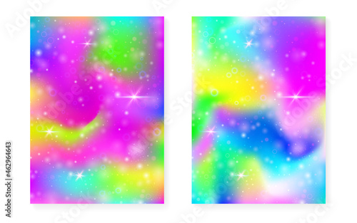 Princess background with kawaii rainbow gradient. Magic unicorn
