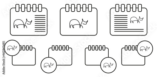 Rhinoceros one line vector icon in calender set illustration for ui and ux, website or mobile application
