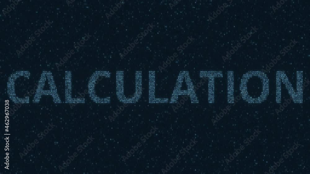 CALCULATION text made with many symbols on computer screen, 3d animation CALCULATION text made with many symbols on computer screen, 3d animation