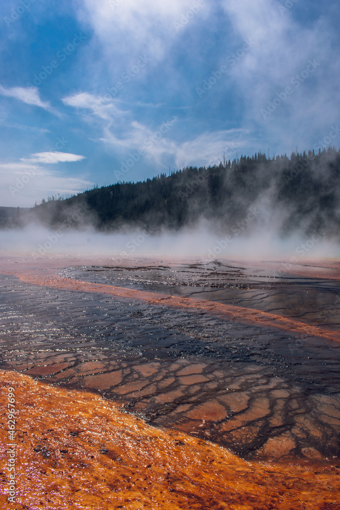  Grand Prismatic Spring is in Midway Geyser Basin, Yellowstone National Park, Teton County, Wyoming.
