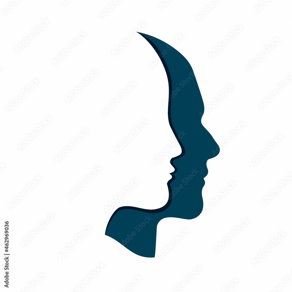 Two profiles link between them. Therapy sign. man and woman face touch vector. Two profiles link between them. Therapy sign. man and woman face touch vector.