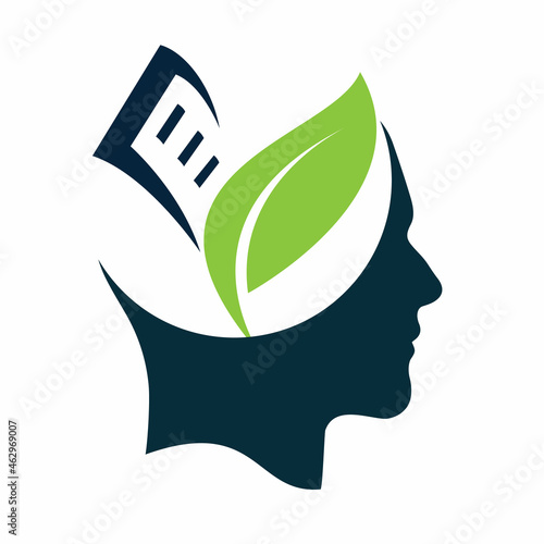 Fotografie Human head with plant and book logo concept