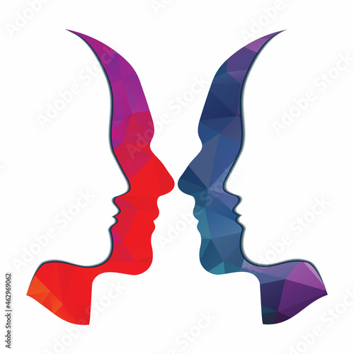 Two profiles link between them. Therapy sign. man and woman face touch vector.