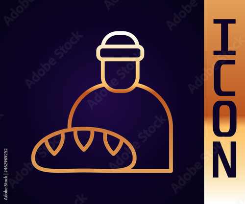 Gold line Feeding the homeless icon isolated on black background. Help and support. Giving food to the hungry concept. Vector