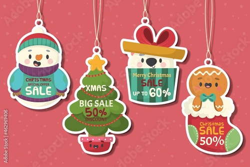 hand drawn christmas sale tag collection vector design illustration