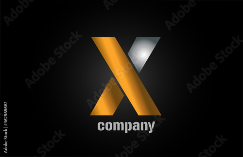 gold silver metal logo x alphabet letter design icon for company