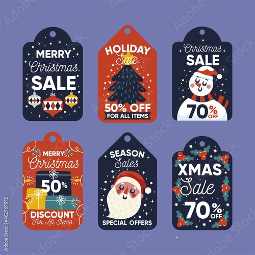 flat christmas sale tag collection vector design illustration