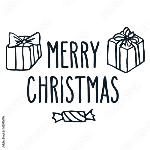 Merry Christmas greeting card in black and white
