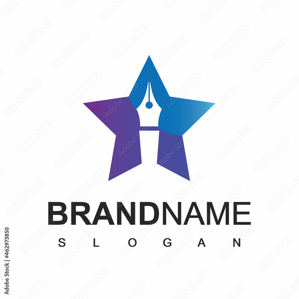 Obraz premium Star Pen Logo, Business, Education And Law firm Company Symbol
