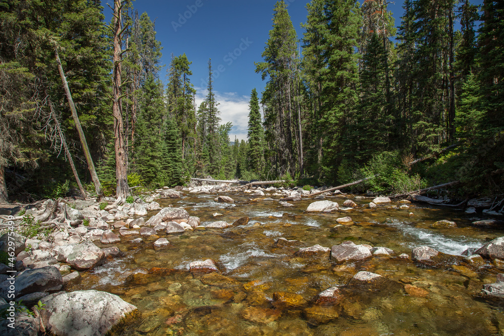 East Fork Boulder River dividing Absaroka Range on the left and Beartooth Mountains on the right, Montana East Fork Boulder River dividing Absaroka Range on the left and Beartooth Mountains on the right, Montana