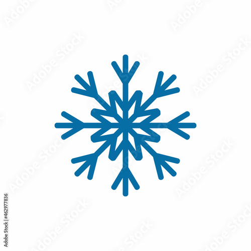 Decorative blue snowflake on white background. New year design element, frost symbol. Vector illustration.
