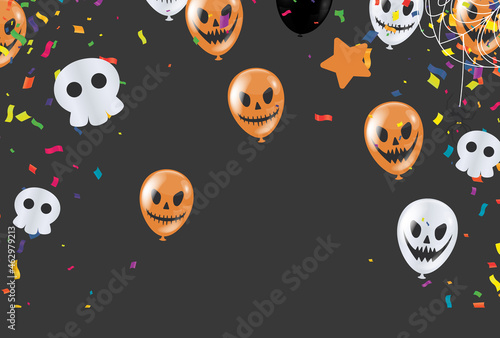 Happy Halloween banner trick party balloons,  ghost, bats, Party invitation background  Vector illustration
