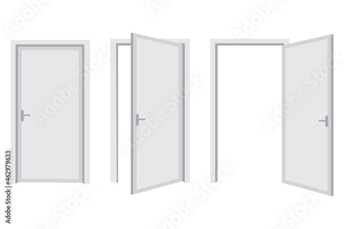 Open and close doors set. House interior concept. Home design element. Hand drawn. Vector illustration. Stock image. 