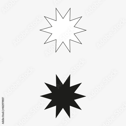 Black and white starburst icon. Silhouette effect. Abstract symbols. Flat art. Vector illustration. Stock image.