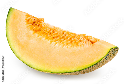 Yellow melon or cantaloupe melon with seeds isolated on white background, Hamigua melon on white background With clipping path.