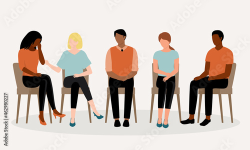 Diverse Group Of People Having A Therapy Support Meeting.