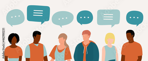 Diverse Group Of Young Adult With Speech Bubble.