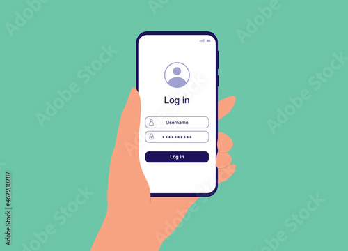 A User's Hand Holding Smartphone With Log In Account Page.