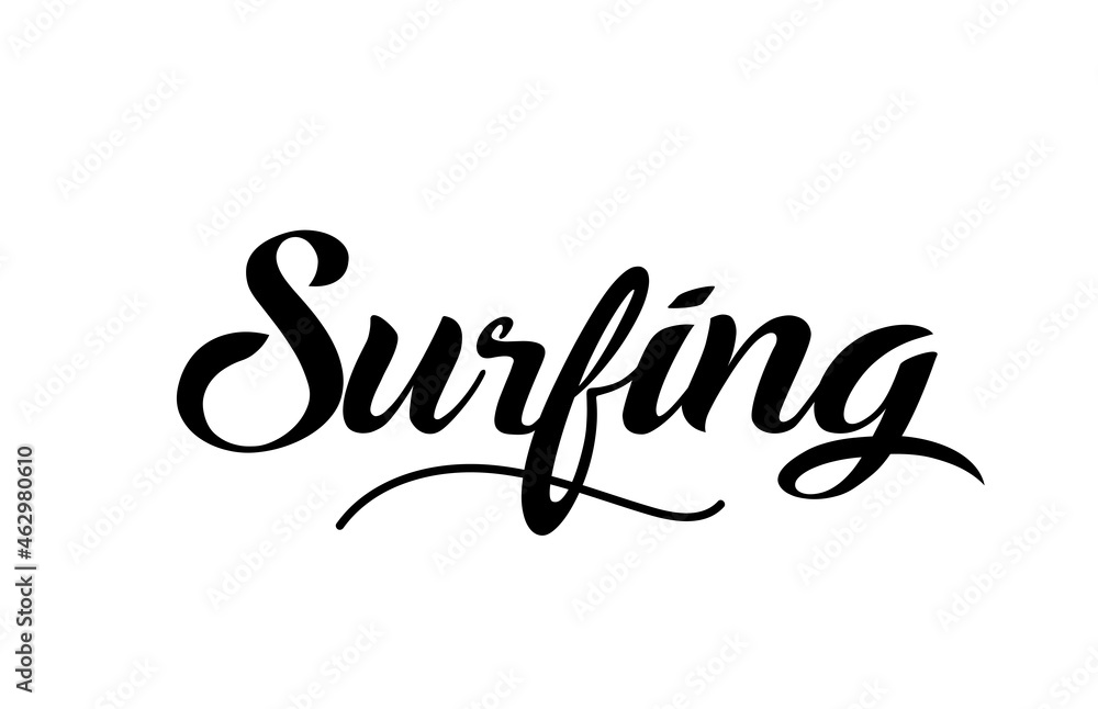 Surfing hand written text word for design. Can be used for a logo Surfing hand written text word for design. Can be used for a logo