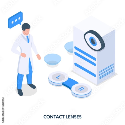 Contact lenses. Isometric vector illustration on white background