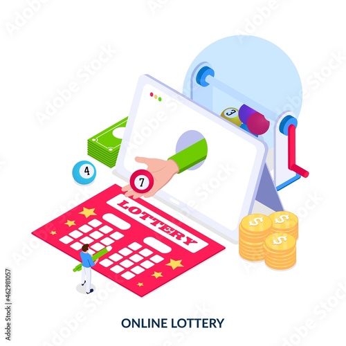 Online lottery concept. Isometric vector illustration on white background