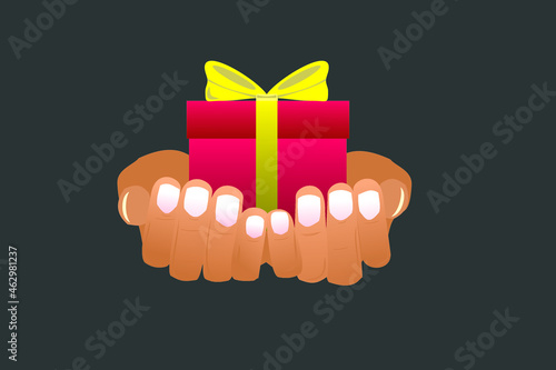 Vector of two hands giving gift with dark background