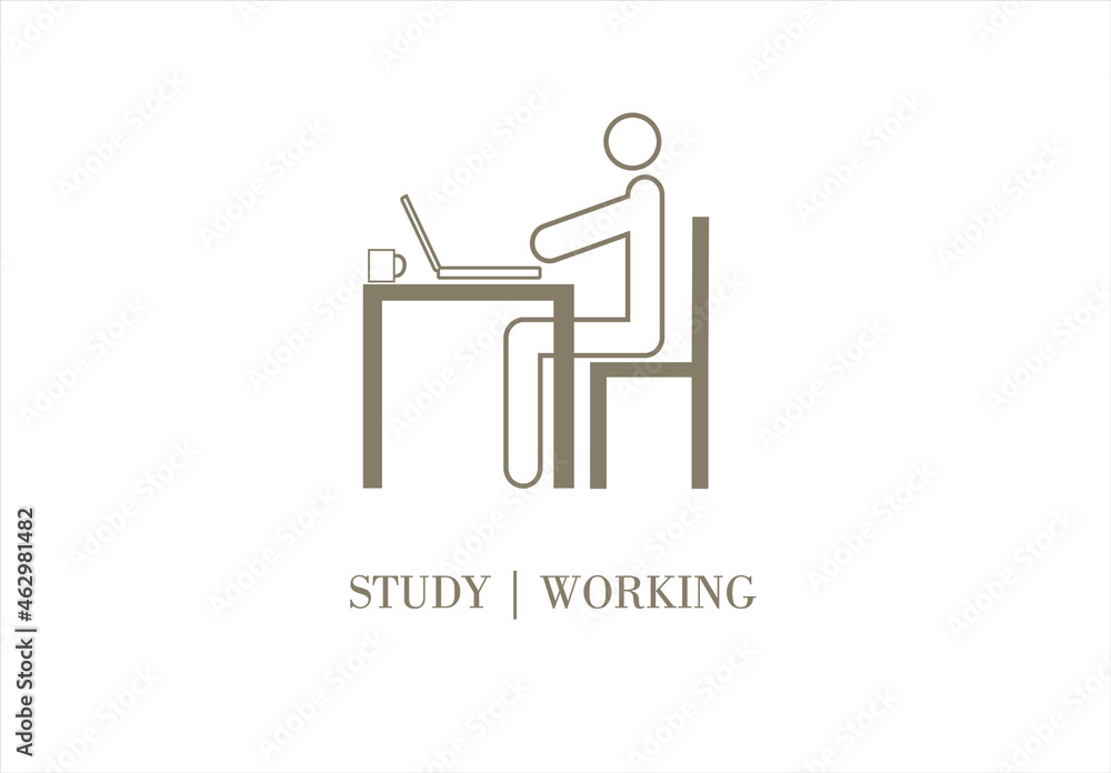 icon of study or working with laptop icon of study or working with laptop
