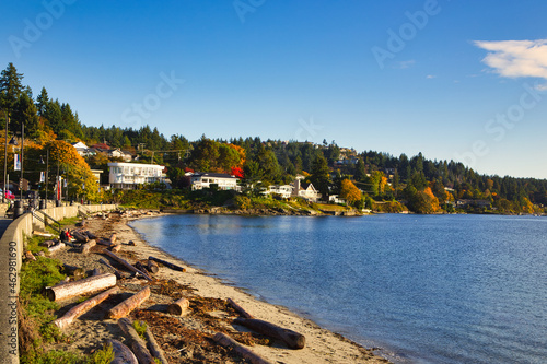 Beach at Kinsmen Park, Nanaimo, Vancouver Island, Bc., during a beautiful autumn day. photo