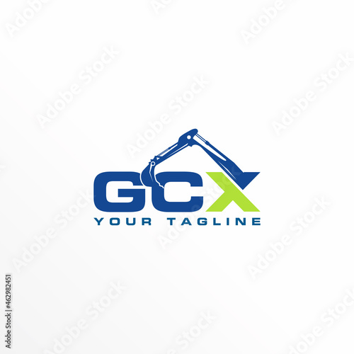 Combination letter or word GCX font with hand Excavator Heavy equipment image graphic icon logo design abstract concept vector stock. Can be used as a symbol related to construction or initial.